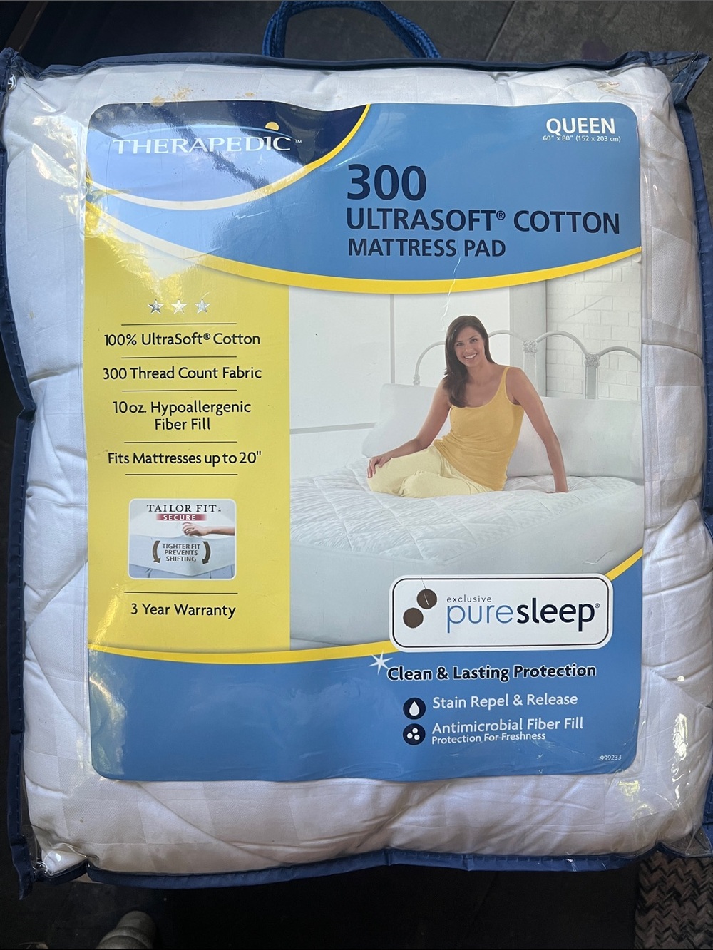 THERAPEDIC PureSleep Queen Ultrasoft Cotton Mattress Pad - White NIB